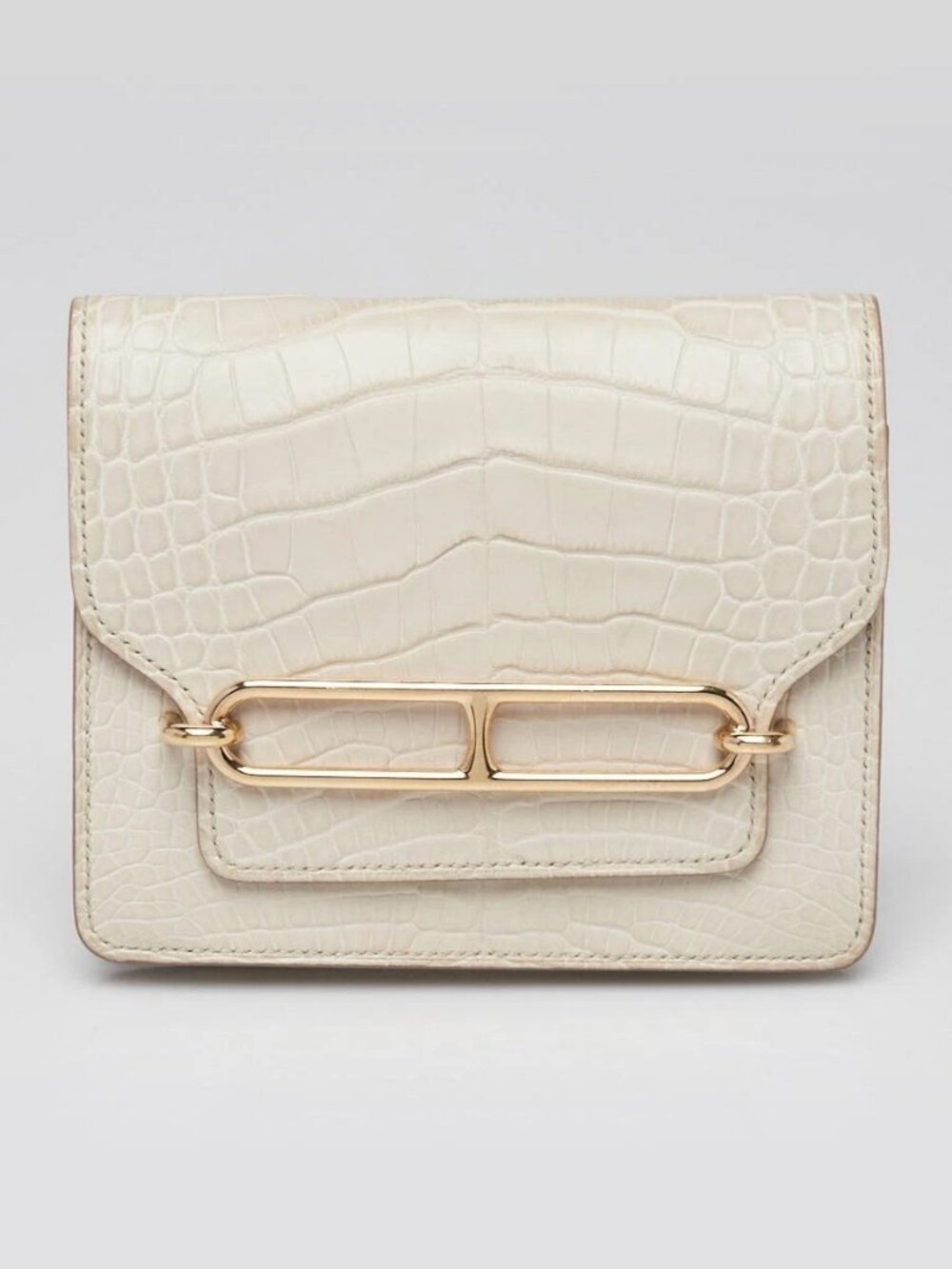 Hermes Beton Matte Alligator Gold Plated Roulis Slim Wallet
